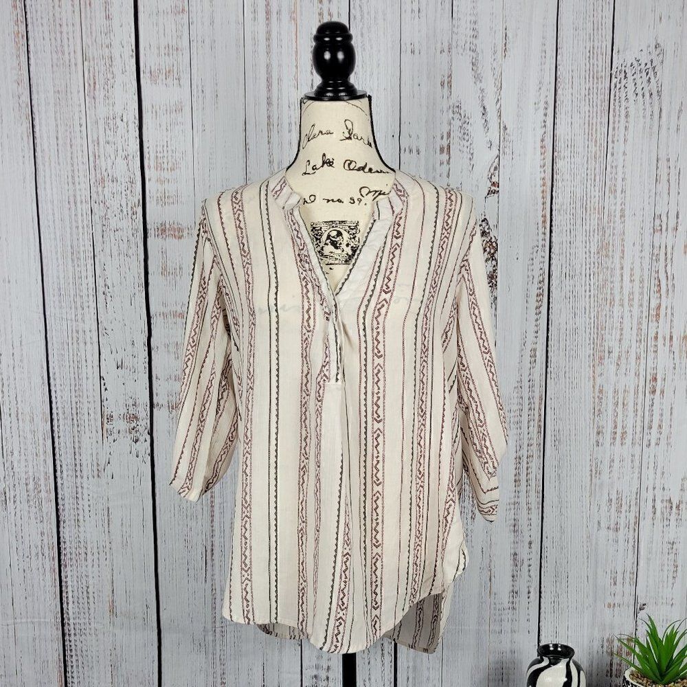 ANGIE Small 100% Rayon Western Cowgirl Boho Chic Aztec Oversized Tunic Blouse